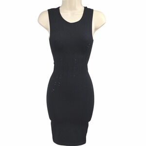 Bebe Black Bodycon Mini Dress Textured Jacquard Knit Sleeveless P/S Y2K USA Made